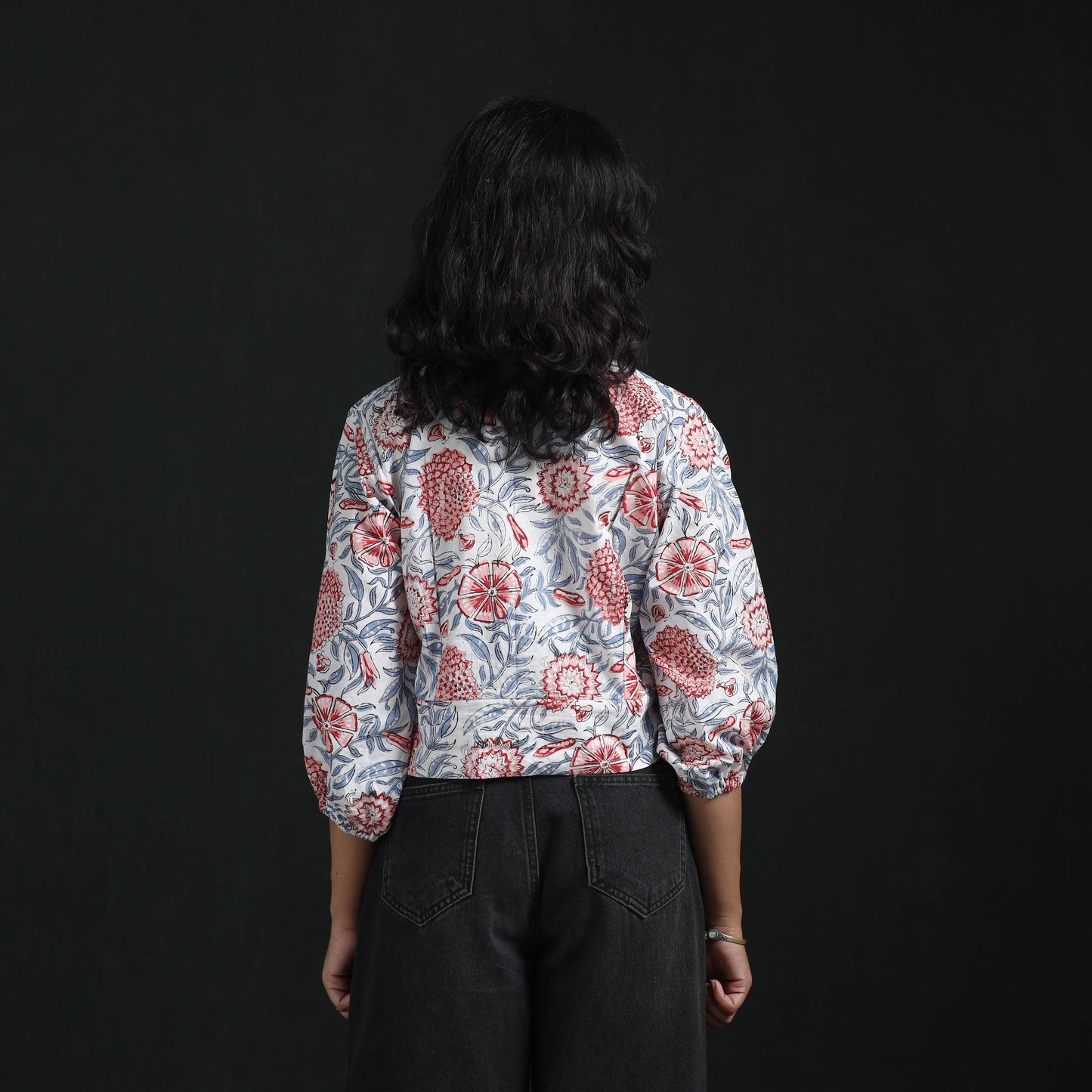 Hand block sanganeri print cotton floral crop top 09