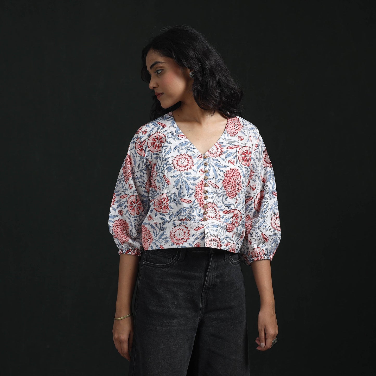 Hand block sanganeri print cotton floral crop top 09