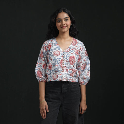 Hand block sanganeri print cotton floral crop top 09