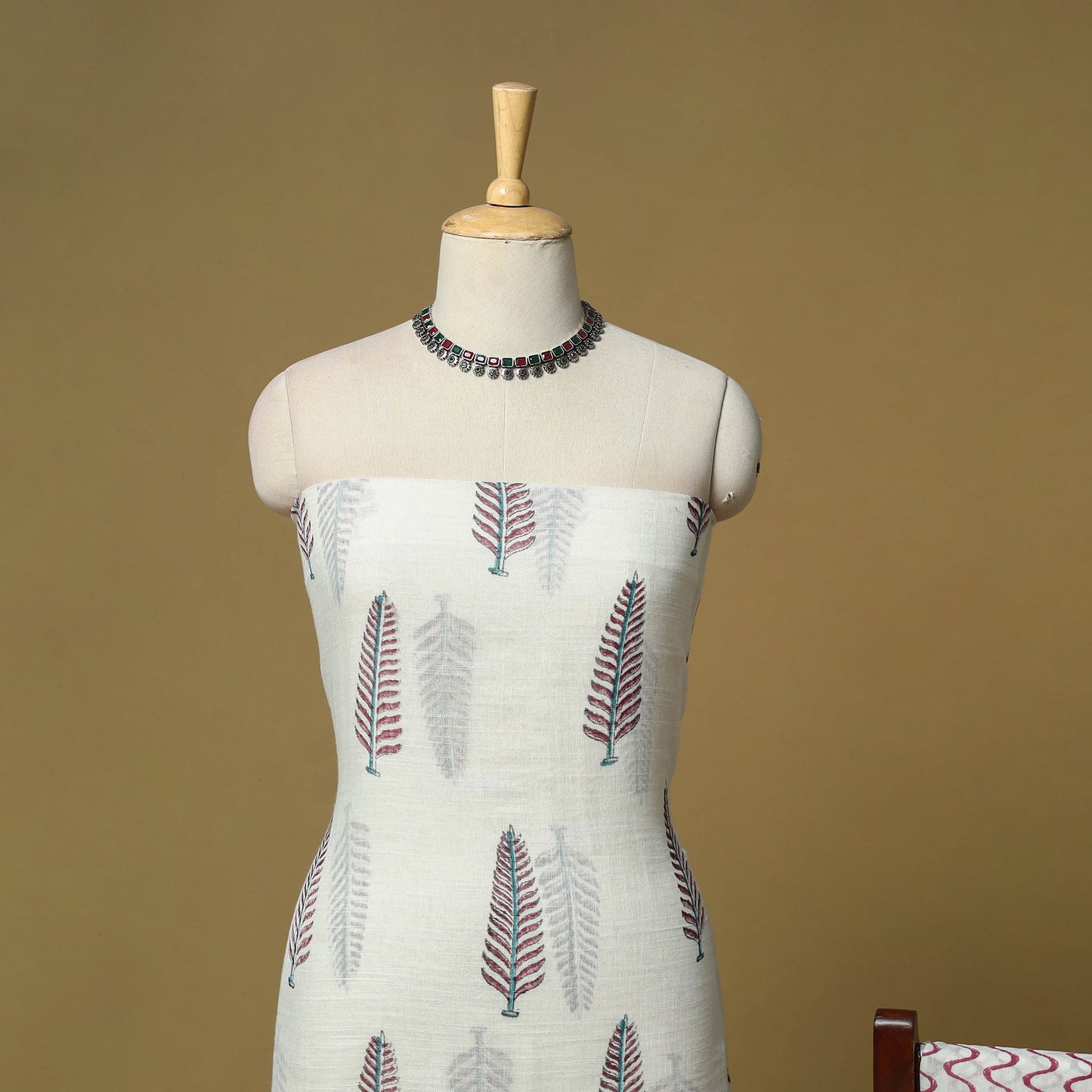 Hand sanganeri linen 3pc unstitched dress material 01