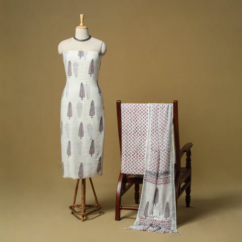 Hand sanganeri linen 3pc unstitched dress material 01