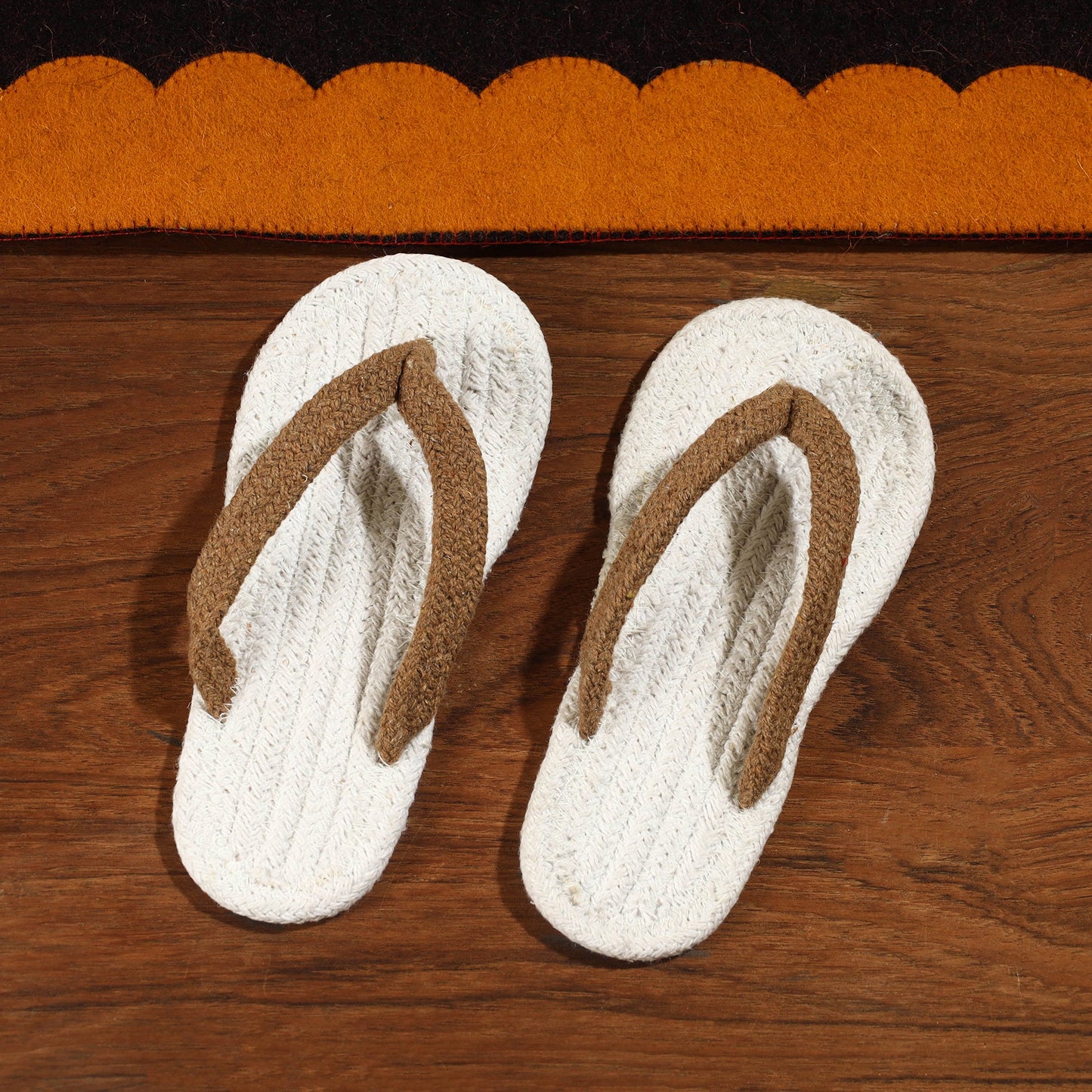 White Hand Braided Cotton Stitched Home Slipper
