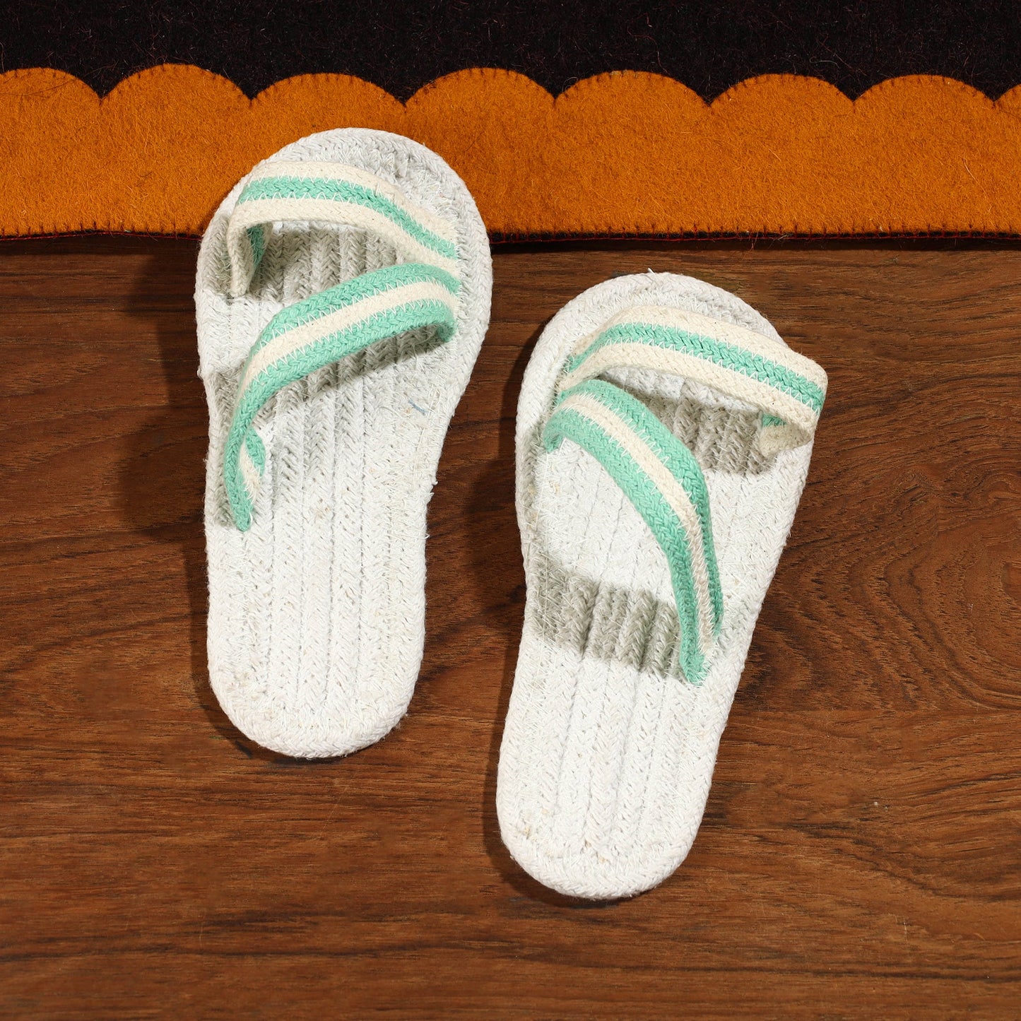 White Hand Braided Cotton Stitched Home Slipper