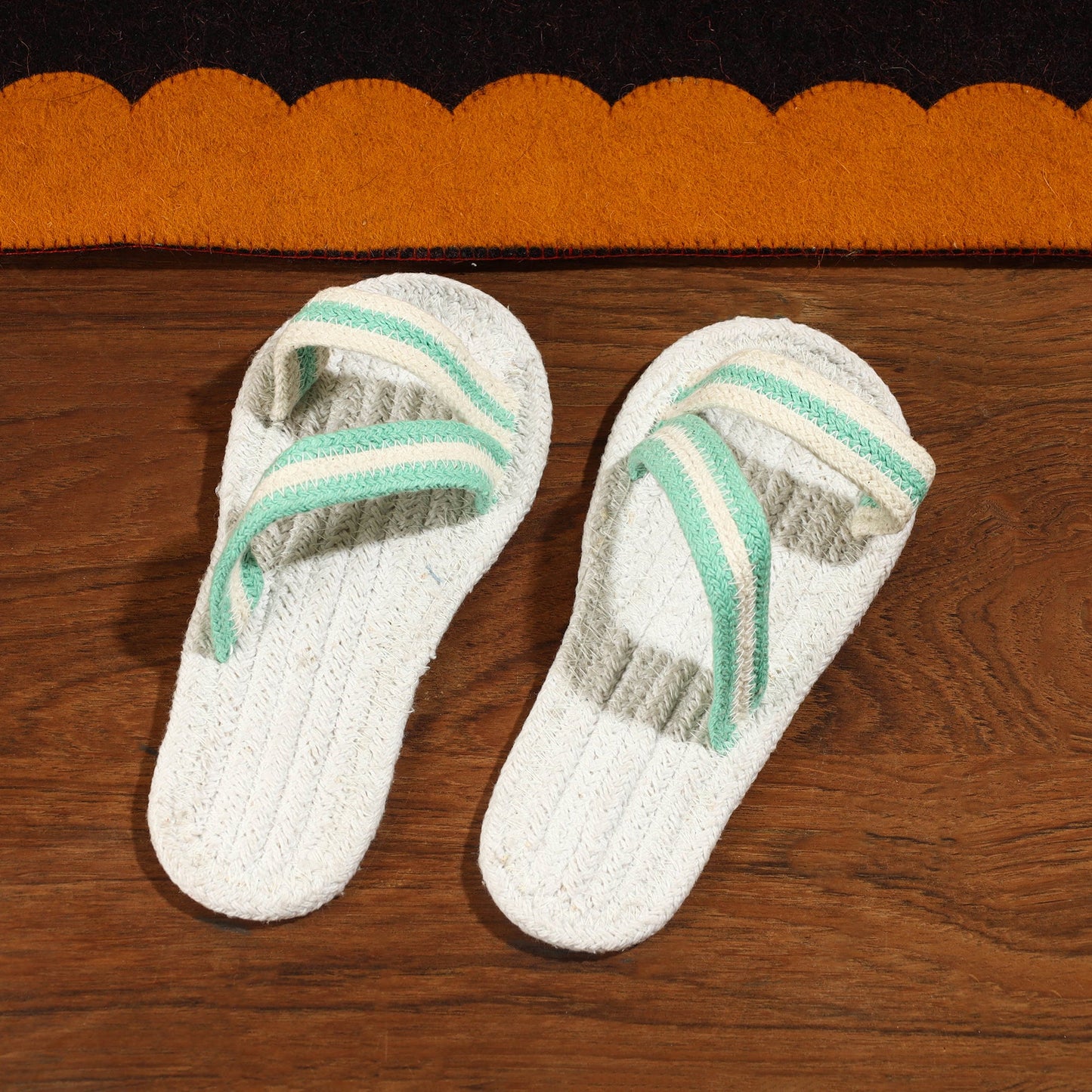White Hand Braided Cotton Stitched Home Slipper
