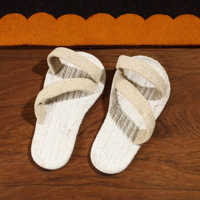 White Hand Braided Cotton Stitched Home Slipper