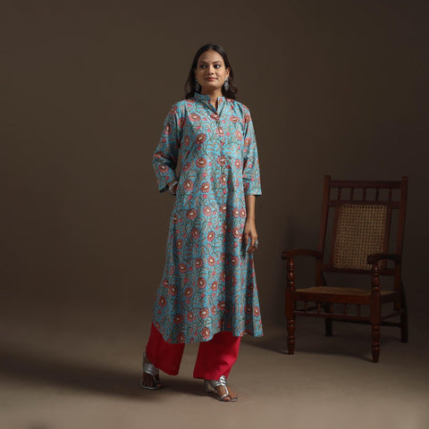 Hand cotton a-line sanganeri kurta for women 01