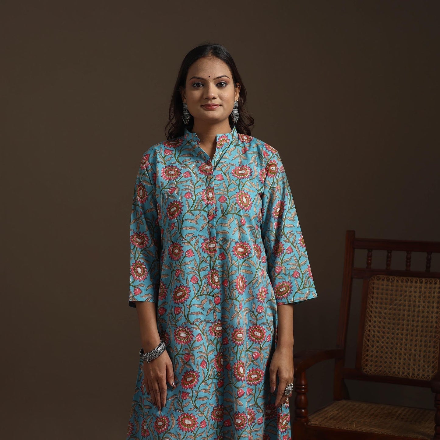 Hand cotton a-line sanganeri kurta for women 01