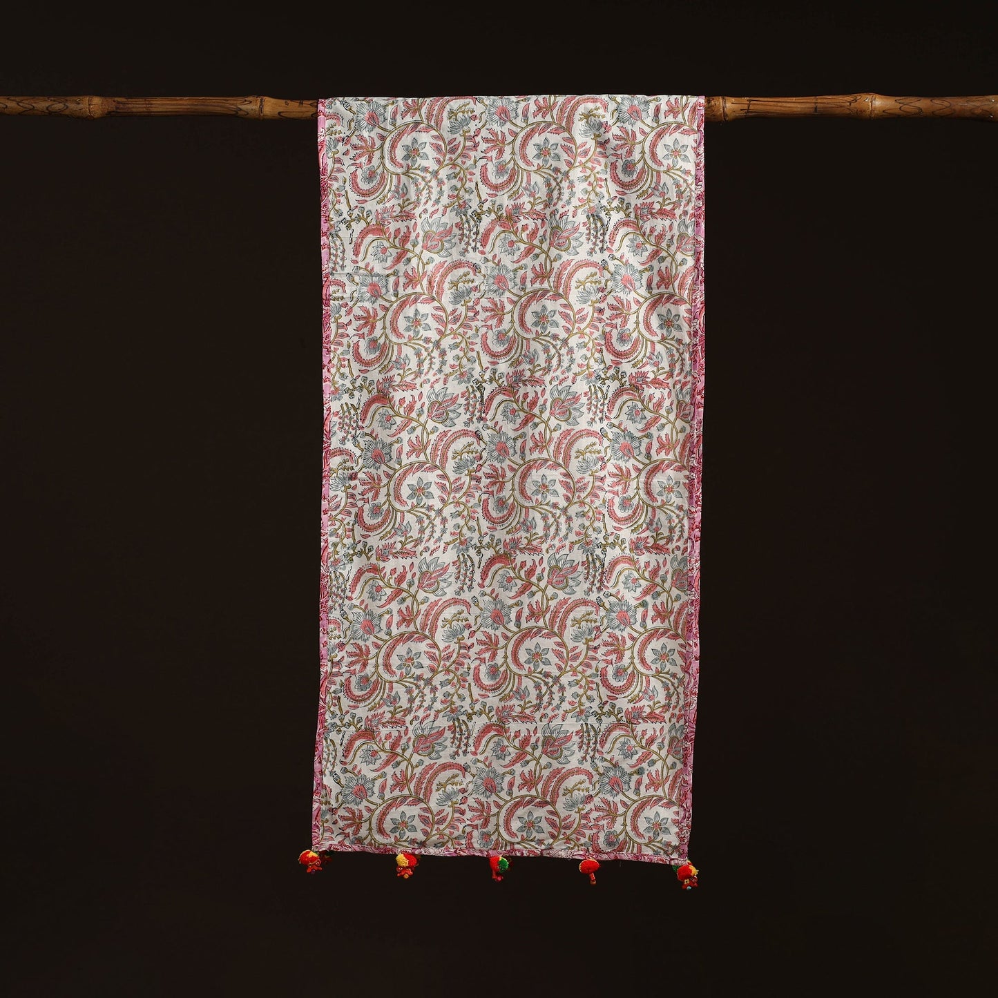 Hand cotton sanganeri stole 07 - handcrafted