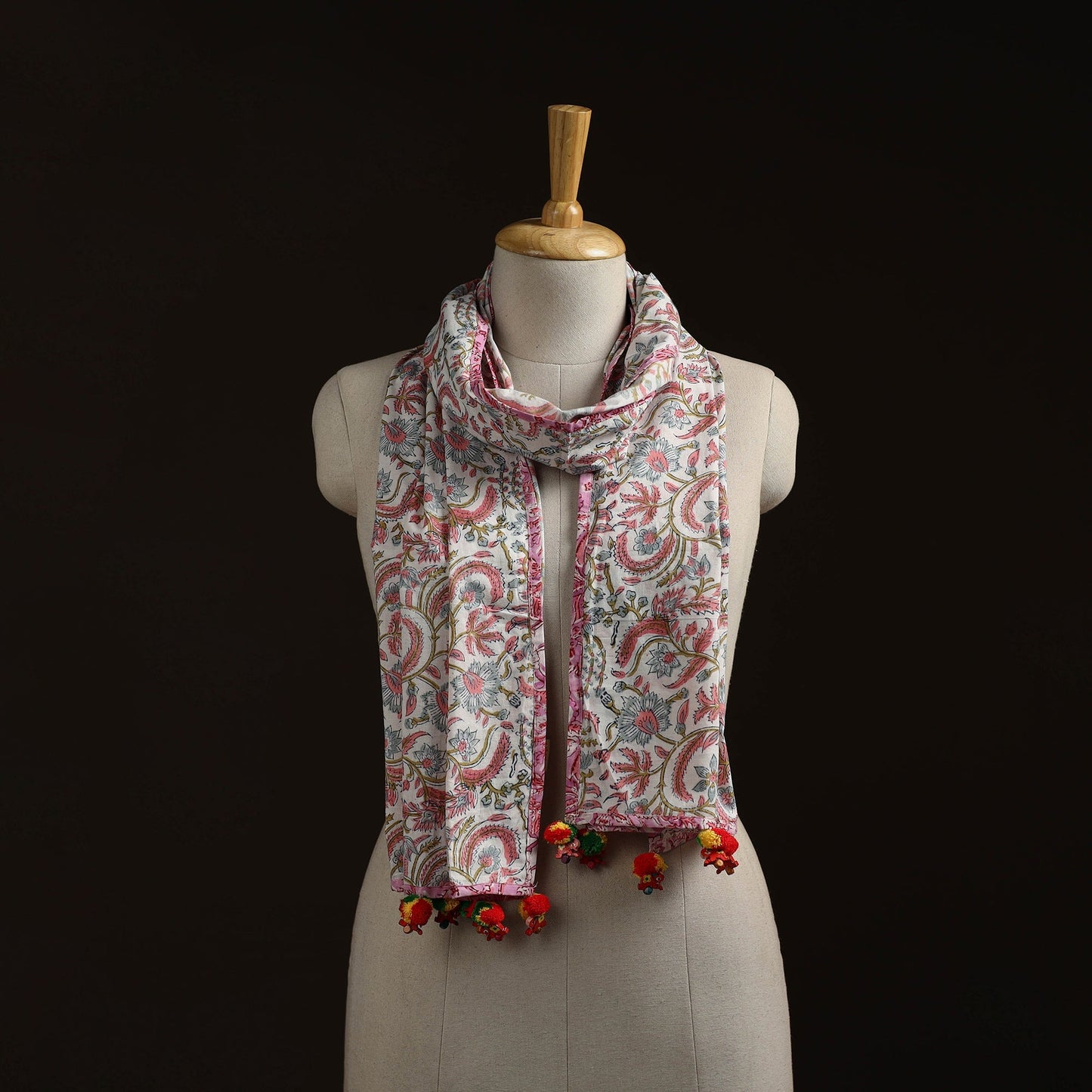 Hand cotton sanganeri stole 07 - handcrafted