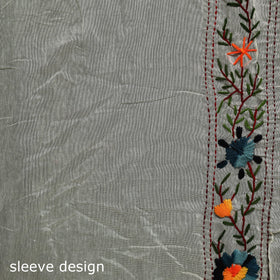 Hand embroidered chanderi silk chapa work phulkari saree 14