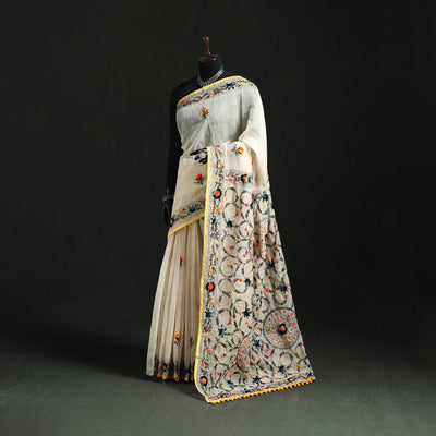 Hand embroidered chanderi silk chapa work phulkari saree 14
