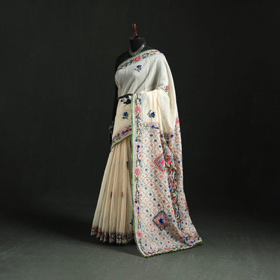 Hand embroidered chanderi silk chapa work phulkari saree 17