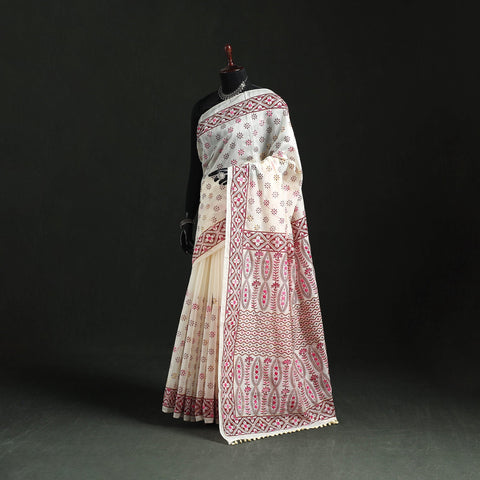 Hand embroidered chanderi silk chapa work phulkari saree 22