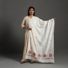 White - hand embroidered chanderi silk handloom kashida