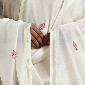 White - hand embroidered chanderi silk handloom kashida