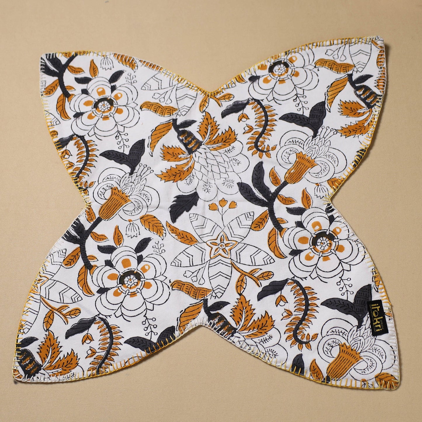  White Hand Embroidered Cotton Roti Napkin