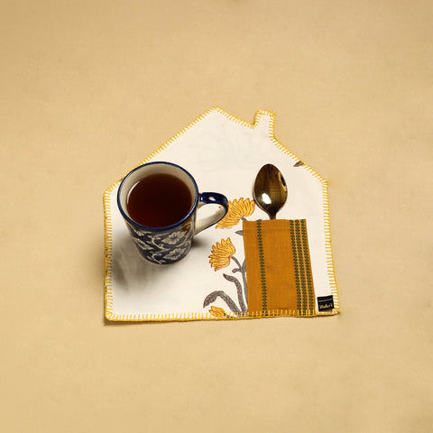  White Hand Embroidered Floral Pot Holder with Pocket 