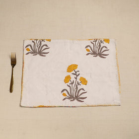  White  Hand Embroidered Floral Cotton Reversible Table Mat
