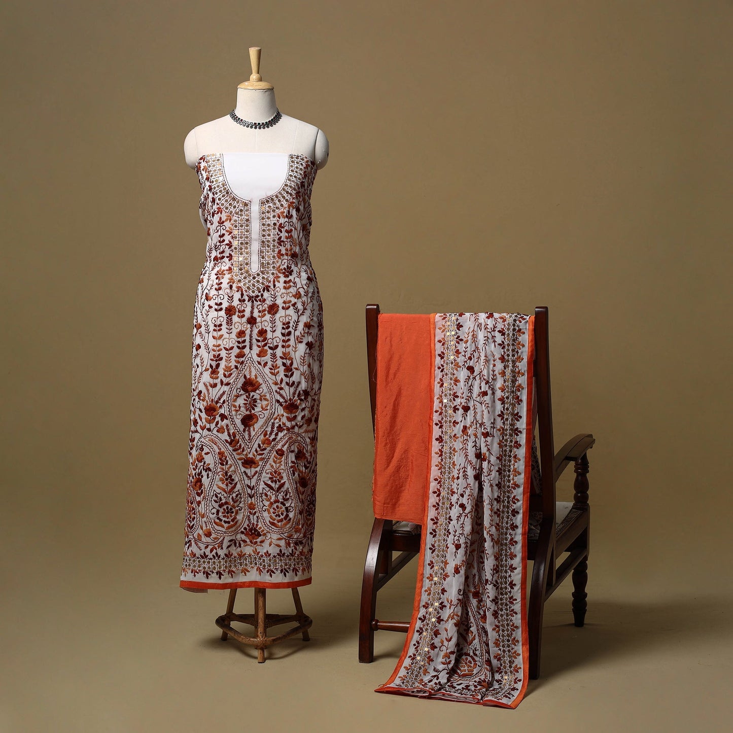 Hand embroidered georgette 3pc unstitched dress material 51