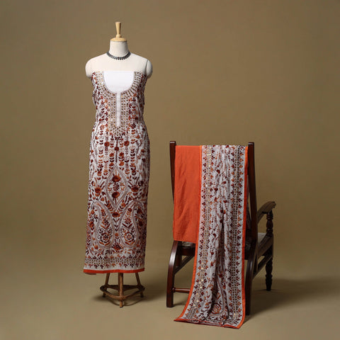 Hand embroidered georgette 3pc unstitched dress material 51