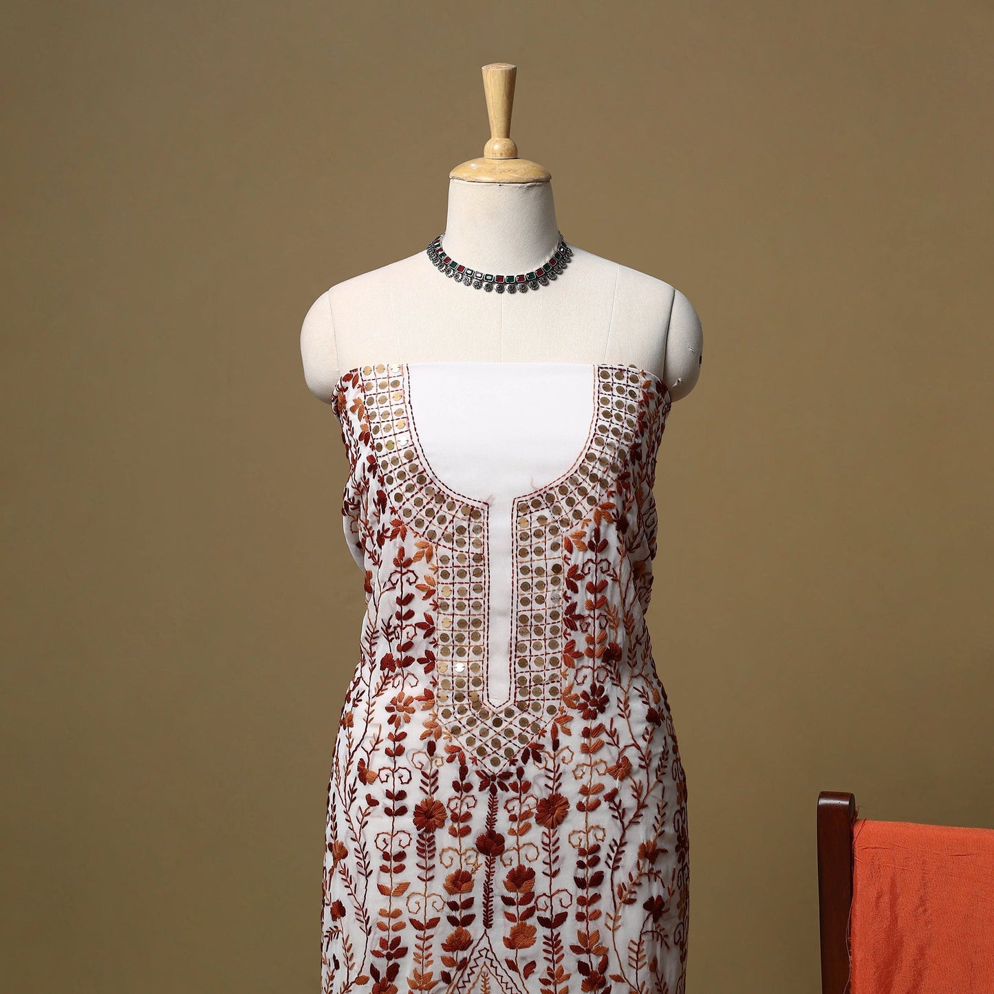 Hand embroidered georgette 3pc unstitched dress material 51