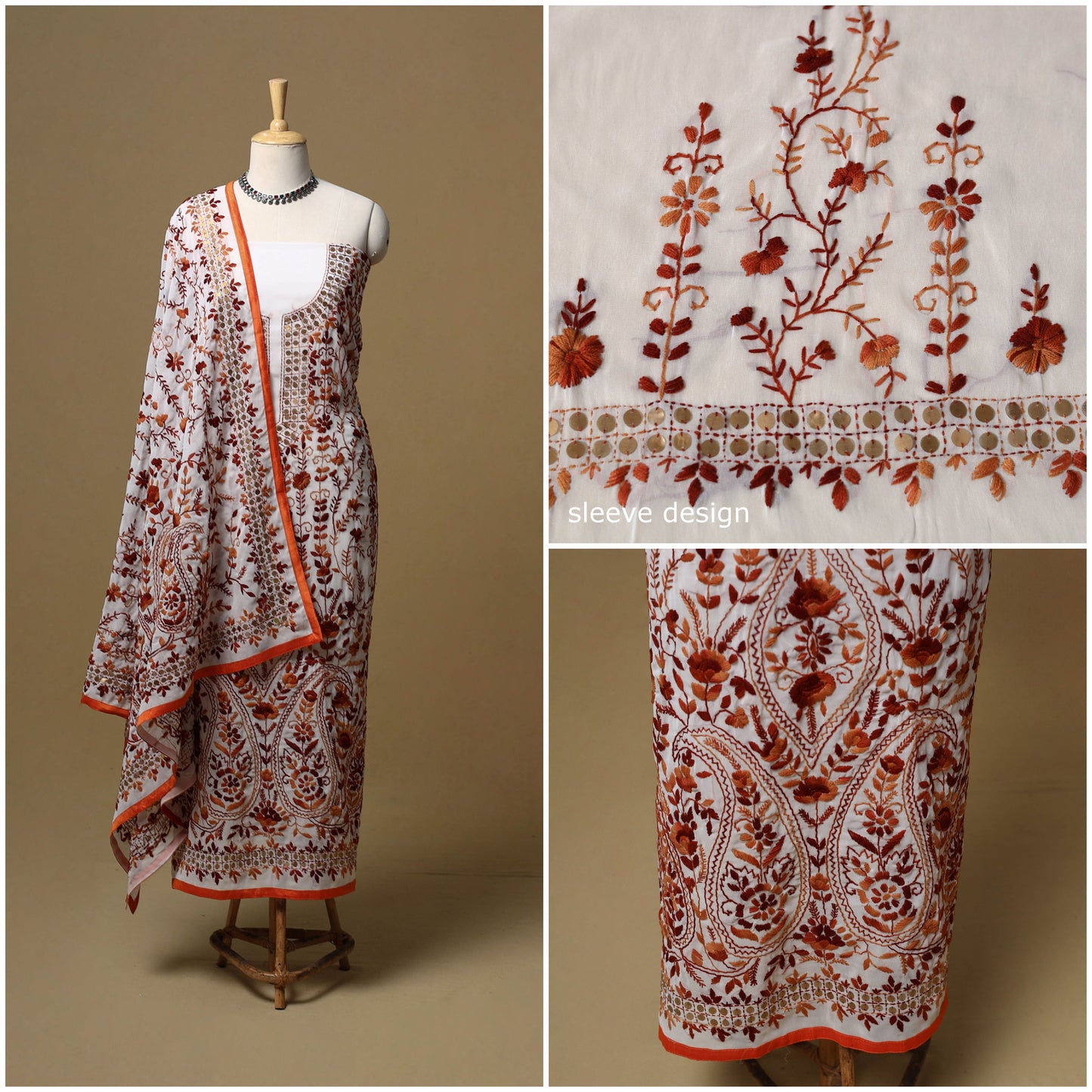 Hand embroidered georgette 3pc unstitched dress material 51