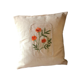 Buy Embroidered Marigold Garden White Cushion Cover