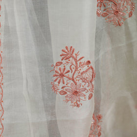 White - hand embroidered organza silk beadwork chikankari