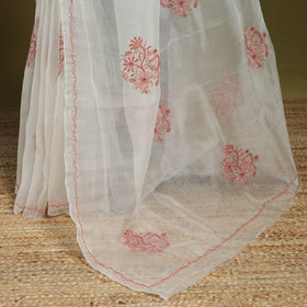 White - hand embroidered organza silk beadwork chikankari