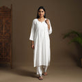 White Hand Embroidered Rayon Chikankari Kurta with Pant Set