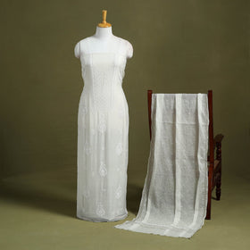 Hand Embroidery 2pc Mul Chanderi Chikankari Dress Material