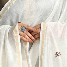 White - hand embroidery chanderi silk handloom kashida