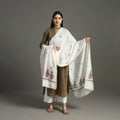 White - hand embroidery chanderi silk handloom kashida