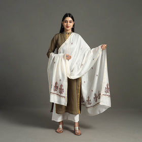 White - hand embroidery chanderi silk handloom kashida