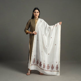 White - hand embroidery chanderi silk handloom kashida