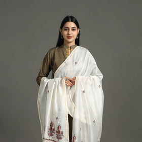 White - hand embroidery chanderi silk handloom kashida
