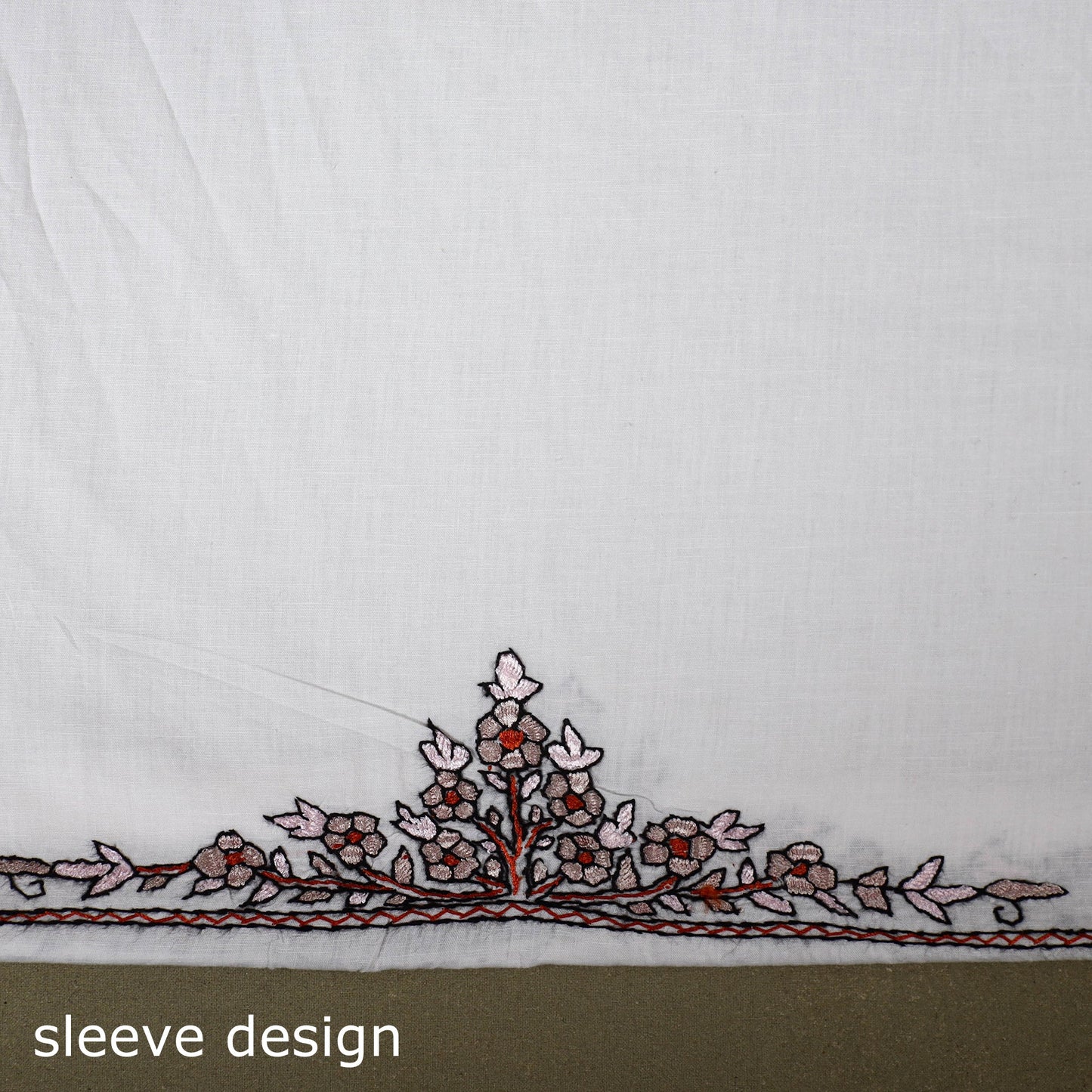 White Hand Embroidery Cotton Kashida Kurta Material