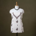 White Hand Embroidery Cotton Kashida Kurta Material