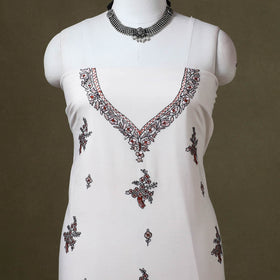 White Hand Embroidery Cotton Kashida Kurta Material