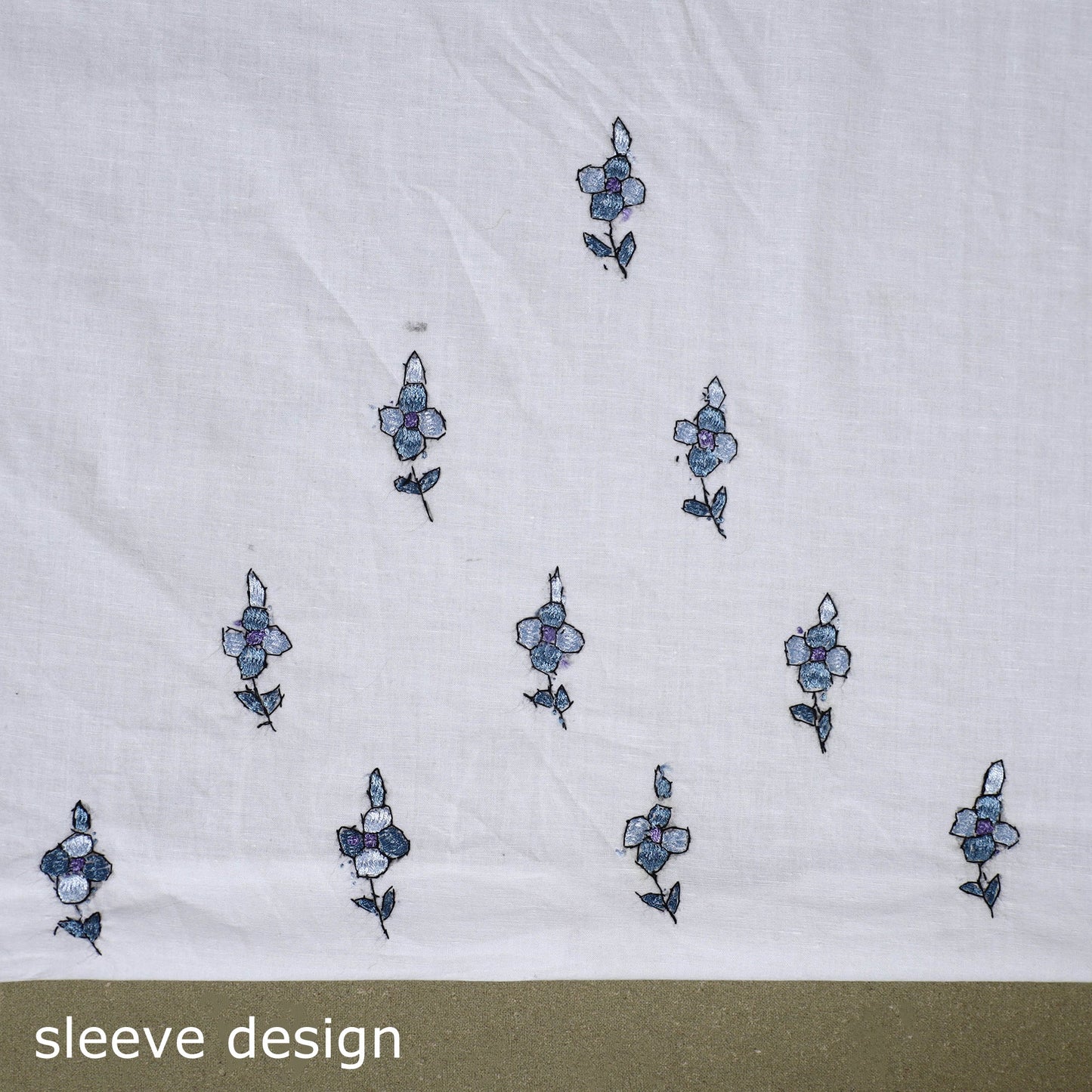 White Hand Embroidery Cotton Kashida Kurta Material