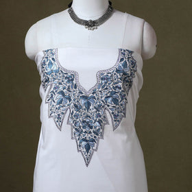 White Hand Embroidery Cotton Kashida Kurta Material