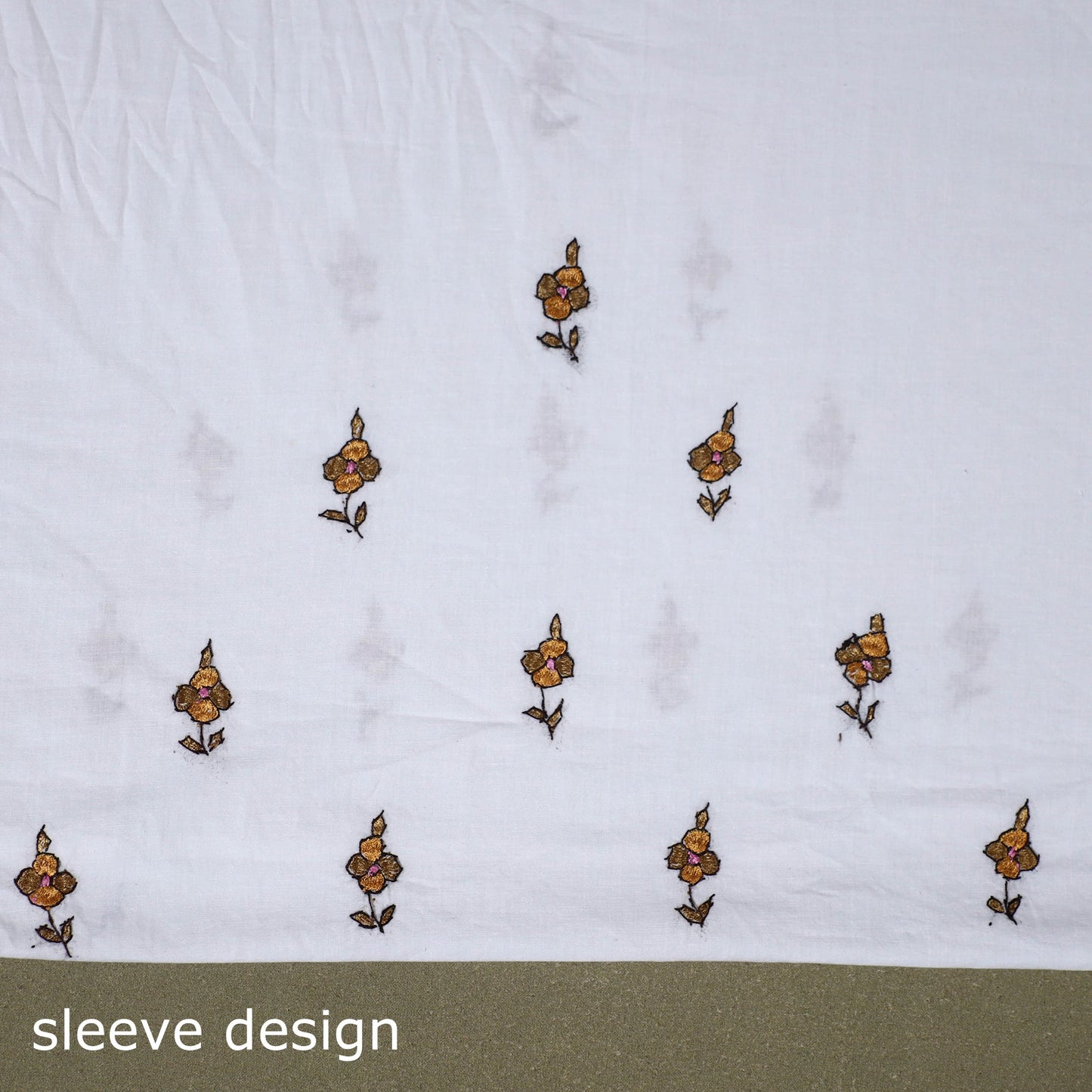 White Hand Embroidery Cotton Kashida Kurta Material