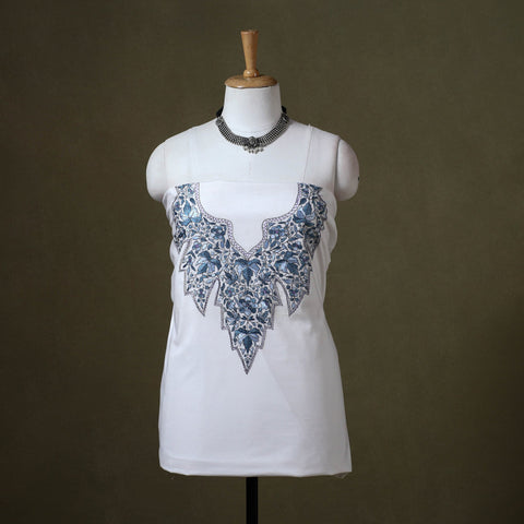 White Hand Embroidery Cotton Kashida Kurta Material