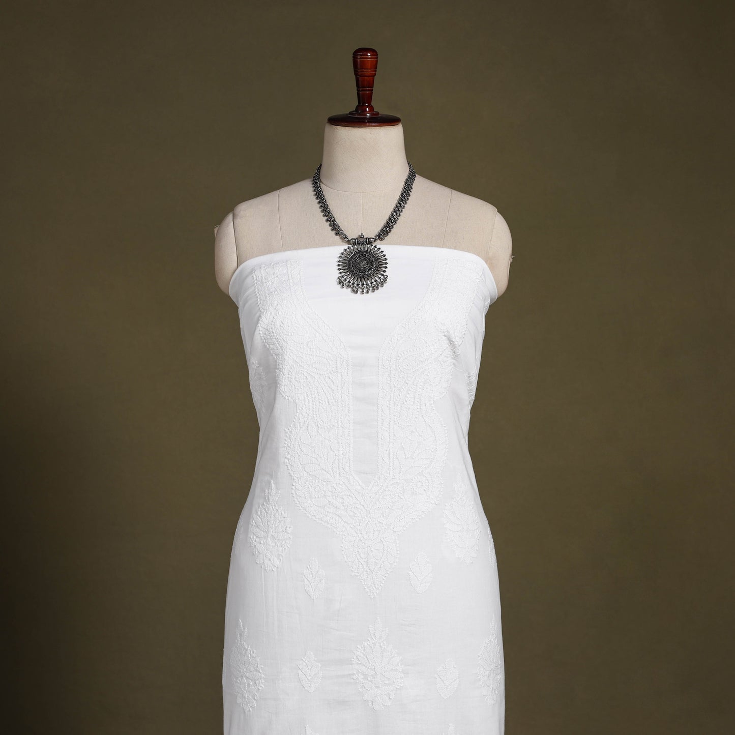 White Hand Embroidery Mul Cotton Chikankari Kurta Material