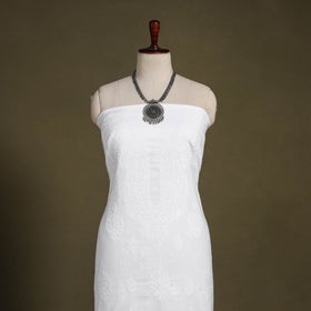 White Hand Embroidery Mul Cotton Chikankari Kurta Material