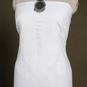 White Hand Embroidery Mul Cotton Chikankari Kurta Material