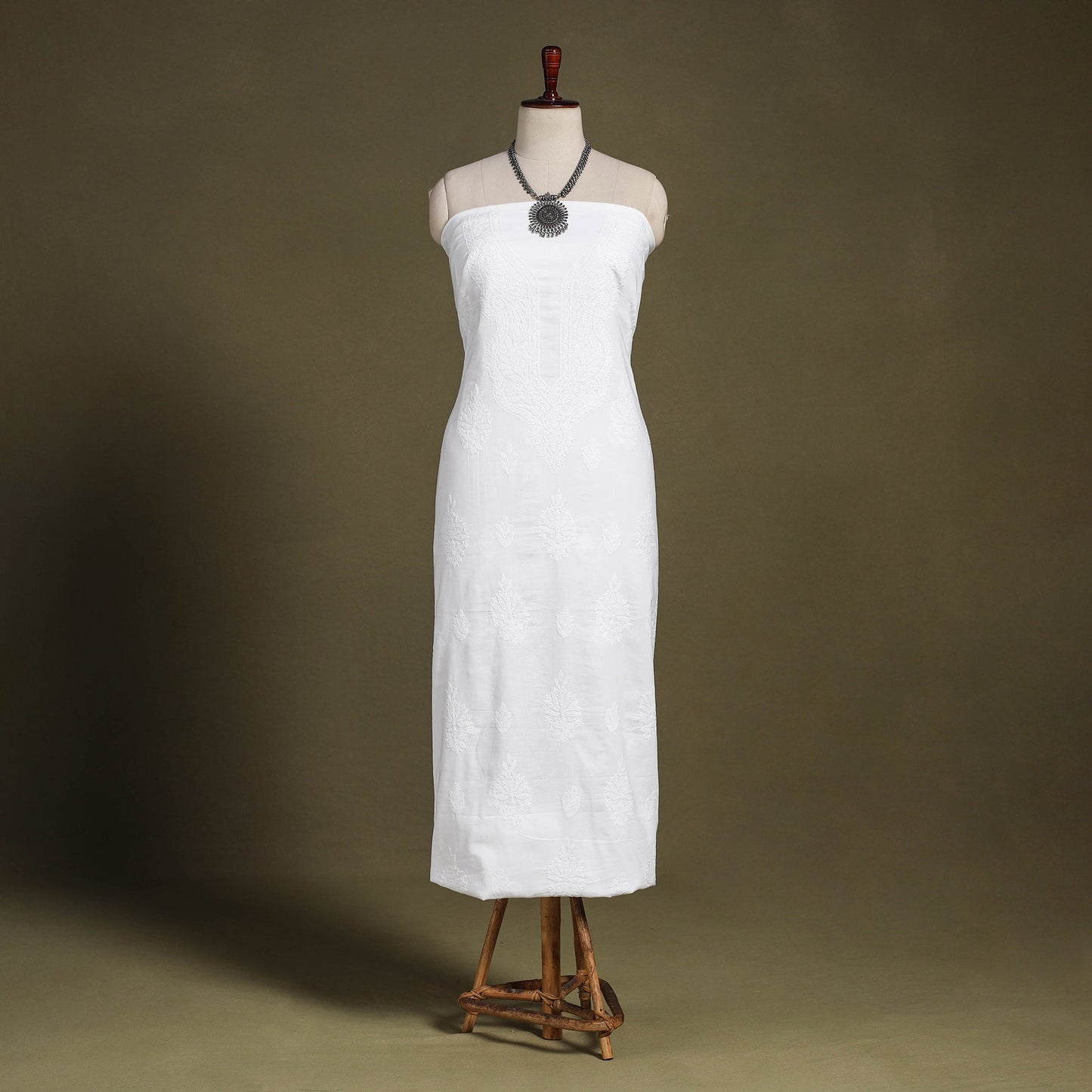 White Hand Embroidery Mul Cotton Chikankari Kurta Material