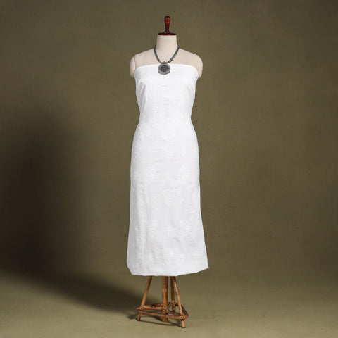 White Hand Embroidery Mul Cotton Chikankari Kurta Material