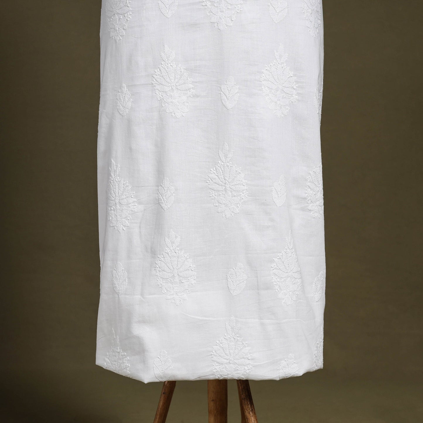 White Hand Embroidery Mul Cotton Chikankari Kurta Material