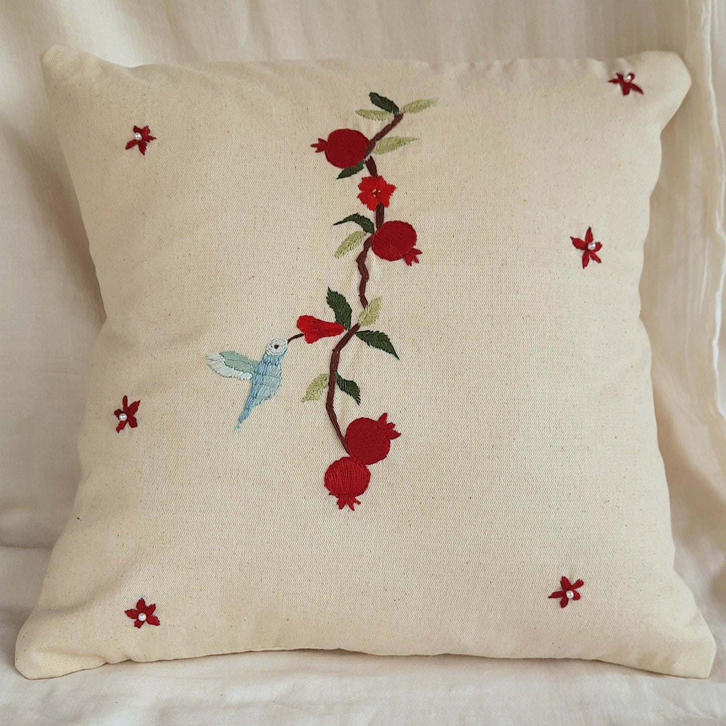 Buy Embroidered Pomogranate White Cushion Cover